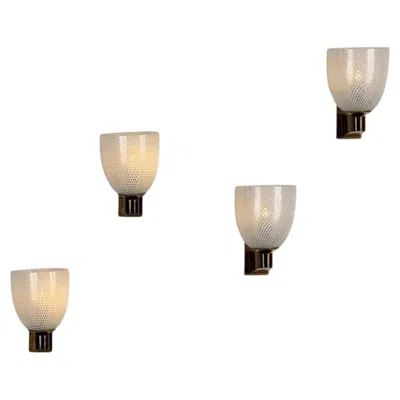 Pre-owned Venini Rare Set Of Four Carlo Scarpa Reticello Murano Glass Sconces For , 1940s In Beige