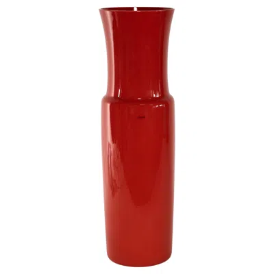 Pre-owned Venini Rare Tall Vase Dorici Red Murano Glass, Signed 2005, Handmade In Italy