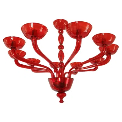 Pre-owned Venini Red Murano Glass Chandelier Italy 1980s