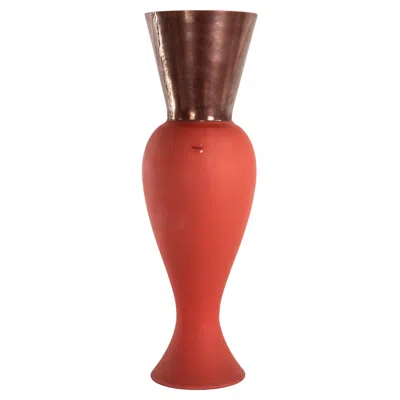 Pre-owned Venini Regina Red Murano Glass Vase With Applied Metal Foil, Signed 2009