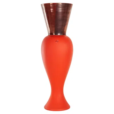 Pre-owned Venini Regina Red Murano Glass Vase With Applied Metal Foil, Signed 2010