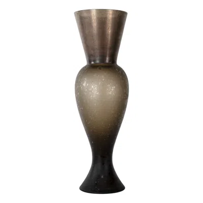 Pre-owned Venini Regina Smoky Pulegoso Murano Glass Vase With Applied Metal Foil, 2011 In Black