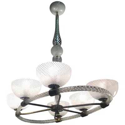 Pre-owned Venini Reticello Chandelier Attributed To Seguso. Murano, 1940 In Clear