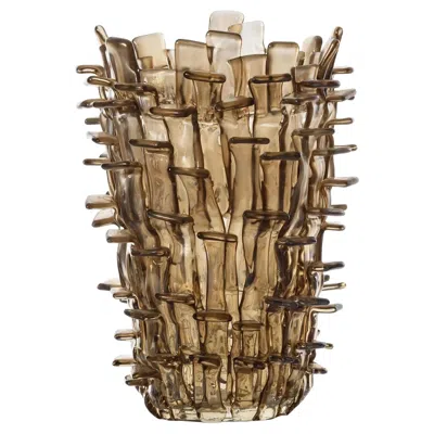 Pre-owned Venini Ritagli 552.00 Moka Murano Glass Vase Design Fulvio Bianconi - Damiani In Brown