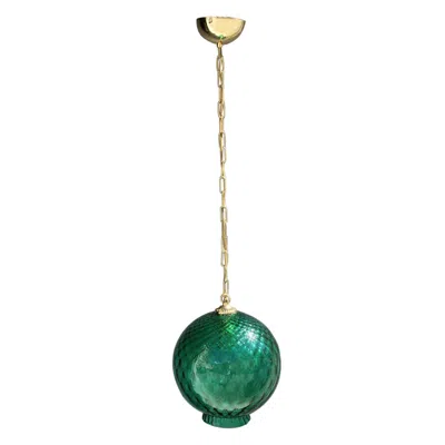 Pre-owned Venini Round Green Lantern Italian Design Murano Glass Brass Parts , 1950s