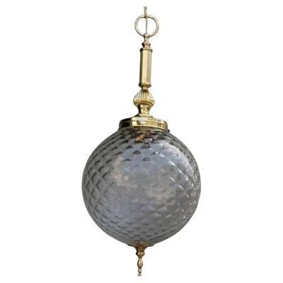 Pre-owned Venini Round Lantern Brass Gold And Murano Glass  Design, 1950s In Gray