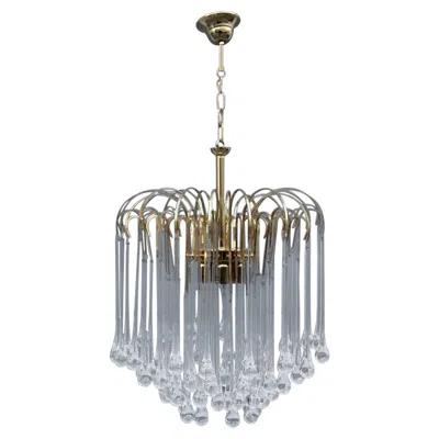 Pre-owned Venini Round  Style Big Drops Gold Structure Chandelier Italian Design, 1960s In Gray