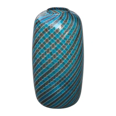 Pre-owned Venini Round  Vase Murano Glass 1985 Multi-color Italian Design In Blue