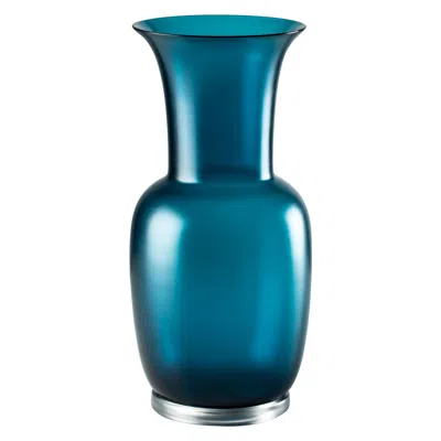 Pre-owned Venini Satin Medium Vase In Horizon Crystal Murano Glass In Blue