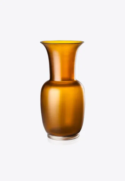 Venini Satin Vase In Sheer Glass In Brown