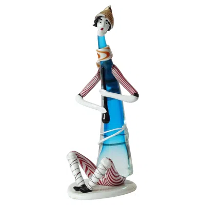 Pre-owned Venini Seated Woman Playing A Recorder – Italian Murano Glass Figurine, Circa 1950s In Gray