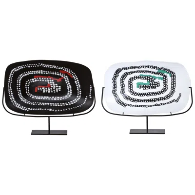Pre-owned Venini Serpente Plate In Milk-white With Turquoise Detail By Carlo Scarpa In Black