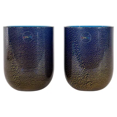 Pre-owned Venini Set 2 Byzantium Tumblers Limited Edition, Blue Decorated With Gold Leaf