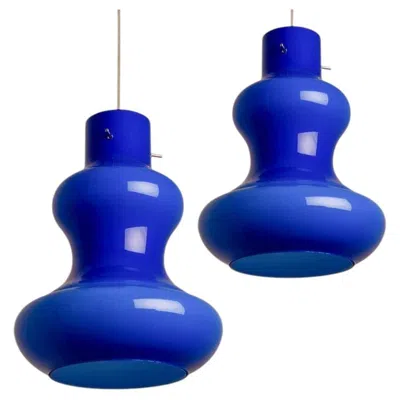 Pre-owned Venini Set Of 2 Cobalt Murano Glass Pendant Lights By Massimo Vignelli For , 1960 In Blue