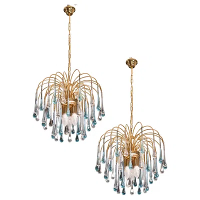 Pre-owned Venini Set Of 2 Lady Victoria Chandelier With Blu And Transparent Pendants Murano Glass In Sand