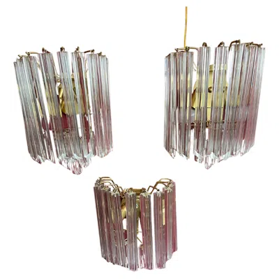Pre-owned Venini Set Of 3 Mid-century Murano Glass Trefoil Wall Lamps Attributed To , 1950s In Transparent