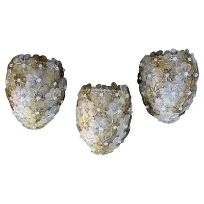 Pre-owned Venini Set Of 3 Murano Wall Light Flower By Seguso For , Italy, 1960s In Transparent