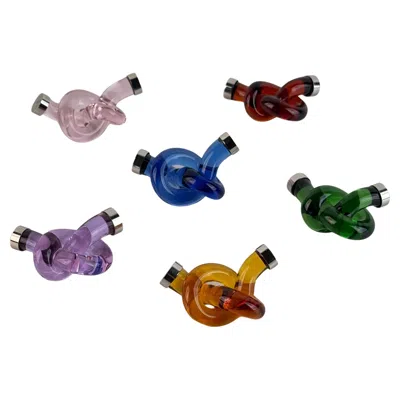 Pre-owned Venini Set Of 6 Murano Glass Placeholders By  Vip, 1990s — Original Box In Silver