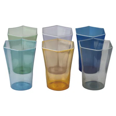 Pre-owned Venini Set Of Six  Murano "esagonali" Glasses By Carlo Scarpa In Gray