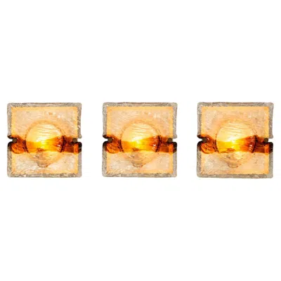 Pre-owned Venini Set Of Three Cristal & Amber "quilt" Walllamps By , Italy 1970s In Brown