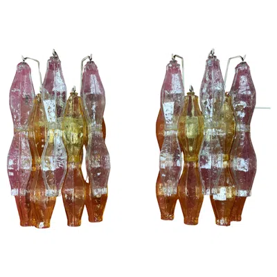 Pre-owned Venini Set Of Two "poliedri" Murano Glass Wall Lamps Attributed To , 1950s In Brown