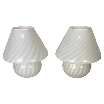 Pre-owned Venini Set Of Two Venetian Murano Glass Bedside Lamps Attributed To , 1960s In Transparent