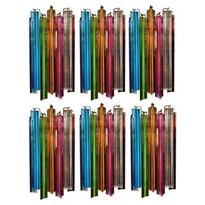 Pre-owned Venini Set Six Italian Wall Sconce, Multi-color Triedri  Style Murano, 1990s In Black