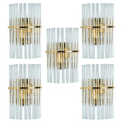 Pre-owned Venini Several  Style Clear Gold Brass Glass Sconces, 1970 In Transparent