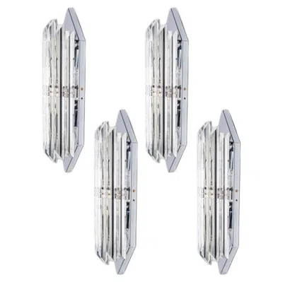 Pre-owned Venini Several Wall Sconces With 6 Rods Clear Glass And Chrome, Italy