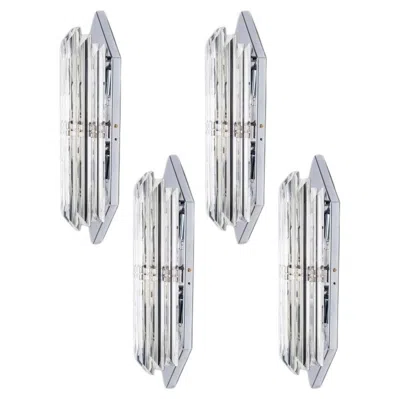 Pre-owned Venini Several Wall Sconces With 6 Rods Clear Glass And Chrome, Italy