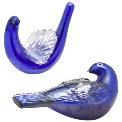 Pre-owned Venini Signed  Murano Blue Birds Doves Designed By Tyra Lundgren
