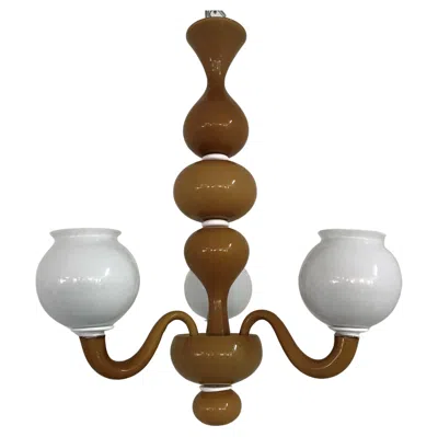 Pre-owned Venini Signed  Three-light Chandelier "lattimo" Murano Glass, 1940 Model 960/12-3 In Black