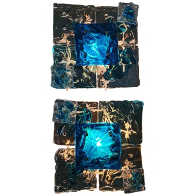 Pre-owned Venini Six Mid-century Modern "patchwork" Glass Sconces By Toni Zuccheri For  In Black