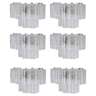 Pre-owned Venini Six Vintage Italian Sconces With Clear Tronchi Murano Glass By  In Transparent