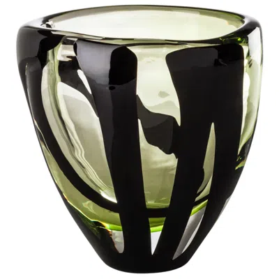 Pre-owned Venini Small Black Belt Oval Glass Vase In Crystal And Green By Peter Marino