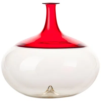 Pre-owned Venini Small Bolle Glass Vase In White And Red By Tapio Wirkkala