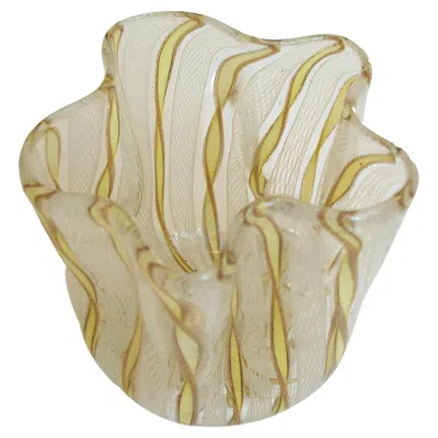 Pre-owned Venini , Small Mid Century Murano Handkerchief Glass Vase, Italy, Circa 1960's In Sand