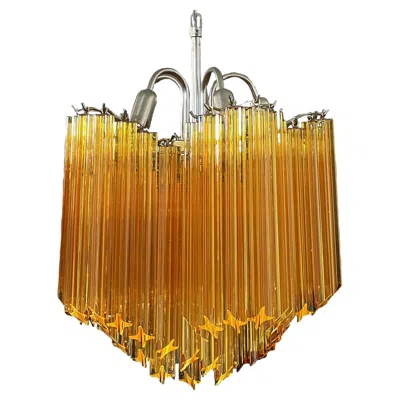 Pre-owned Venini Sophisticated Modern Quadriedri Glass Chandelier, 60 Amber Prism Quadriedri In Brown