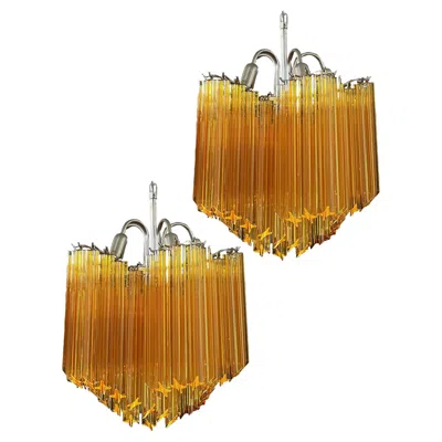 Pre-owned Venini Sophisticated Modern Quadriedri Glass Chandeliers, 60 Amber Prism Quadriedri In Brown