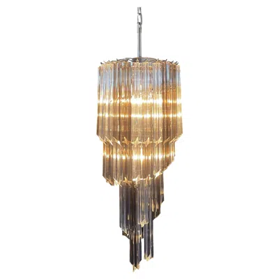 Pre-owned Venini Sophisticated Murano Chandelier – 54 Quadriedri Prisms Transparent And Smoked In Brown