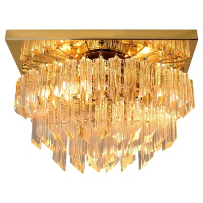 Pre-owned Venini Square  Oval Shaped Gilt-plated Flush Mount, Italy In Orange