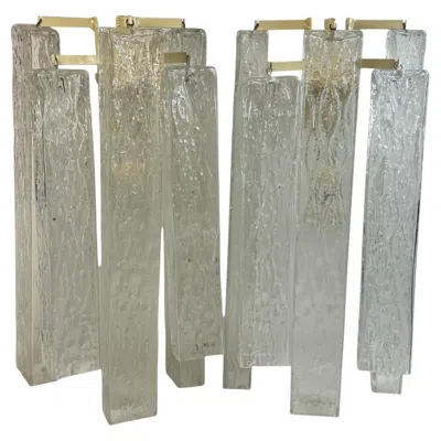Pre-owned Venini Stunning Large Pair Of Murano Glass Sconces With Swirl Pattern Cubes, 1960s In Transparent