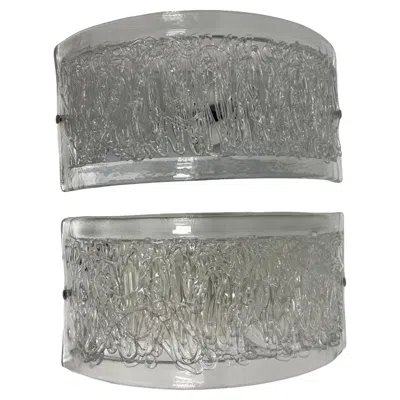 Pre-owned Venini Stunning Pair Of Murano Filament Glass Sconces , Italy 1970s In Transparent