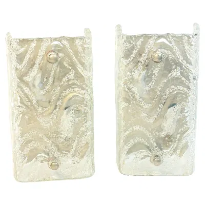 Pre-owned Venini Stunning Pair Of Murano Glass Ice Block Sconces With Swirl Or Wave Pattern 1960s In Sand