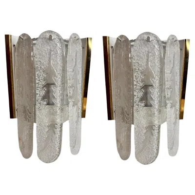 Pre-owned Venini Stunning Pair Of Murano Glass Sconces In The Style Of  In Transparent