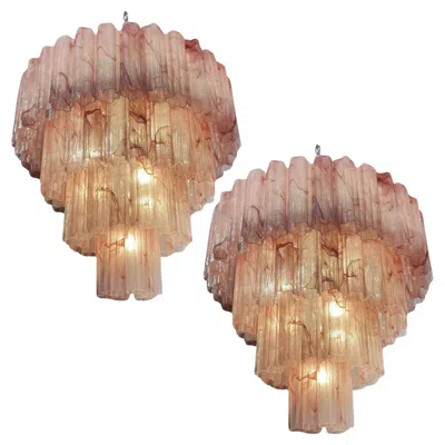 Pre-owned Venini Stunning Vintage Murano Glass Tiered Chandelier, 78 Alabaster Pink Glasses
