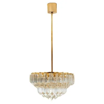 Pre-owned Venini Style Clear Gold Glass Messing Chandelier In Beige