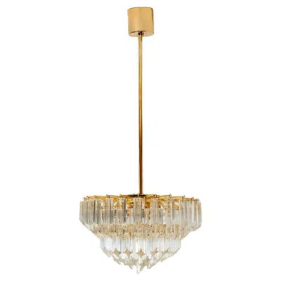 Pre-owned Venini Style Clear Gold Glass Messing Chandelier In Sand
