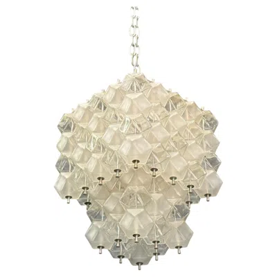 Pre-owned Venini Style, Faceted Glass, Metal, Geometric Chandelier, Italy, 1960s In Sand