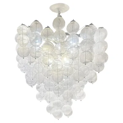 Pre-owned Venini Style Murano Lattimo Glass Sphere Chandelier 1980s In Transparent